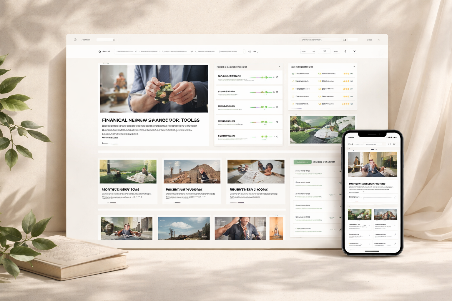 Minfin editorial product mockup with financial media layout and utility tools